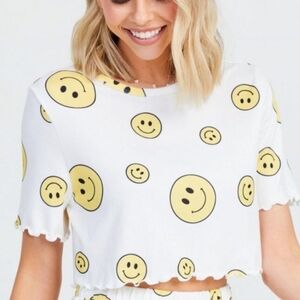 Altar'd State NWT White Crop Top with Yellow Smiley Faces